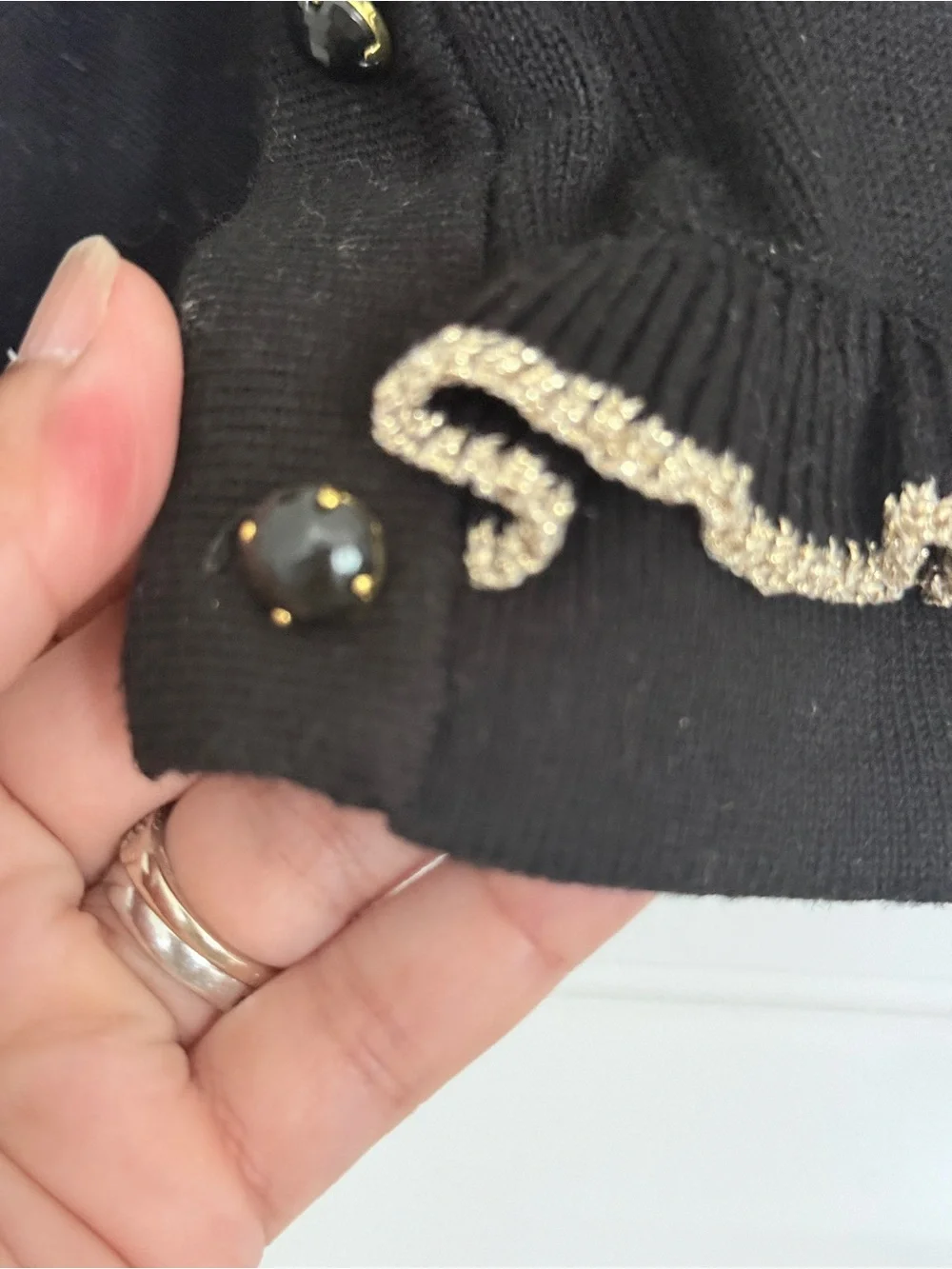 kate spade Black Cardigan with Cream Ruffle Trim